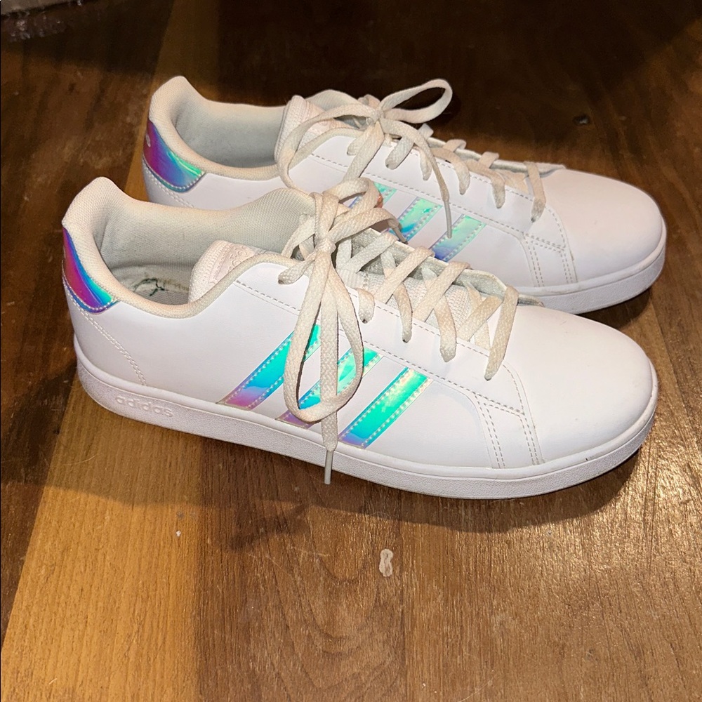 Adidas Grand Court White Shoes with Iridescent Stripes Women’s 9 - Picture 3 of 5